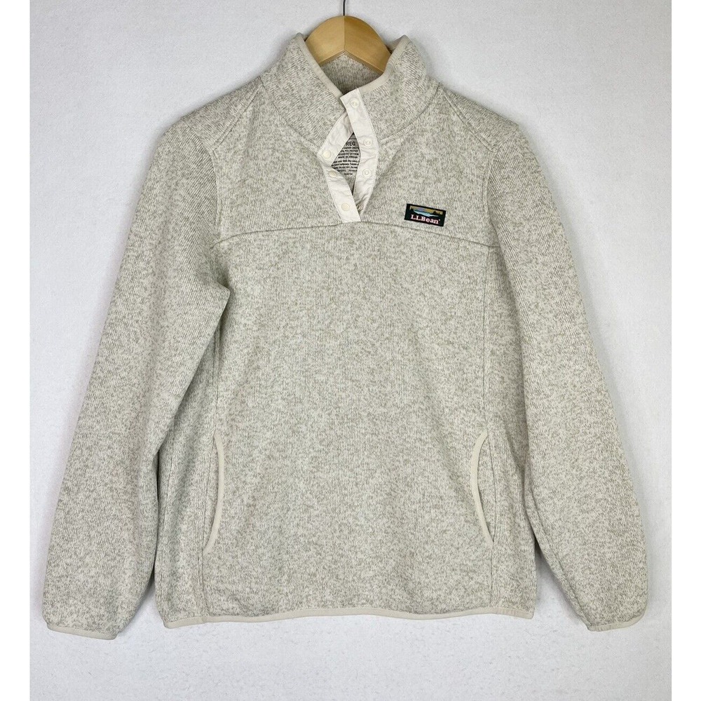 LLBean Womens Medium Snap Sweater Fleece Cream